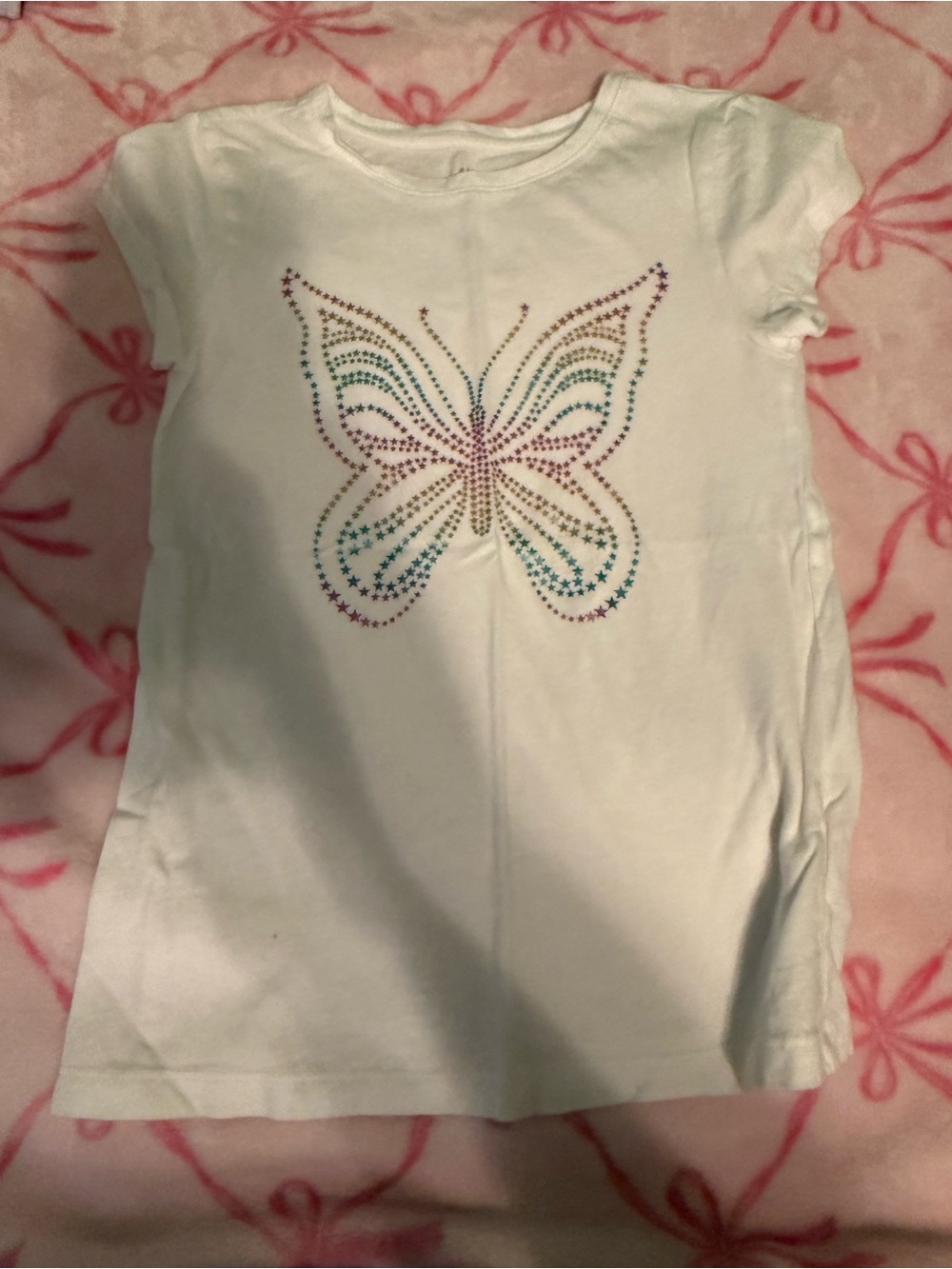 GAP White Tee with Multicolor Rhinestone Butterfly